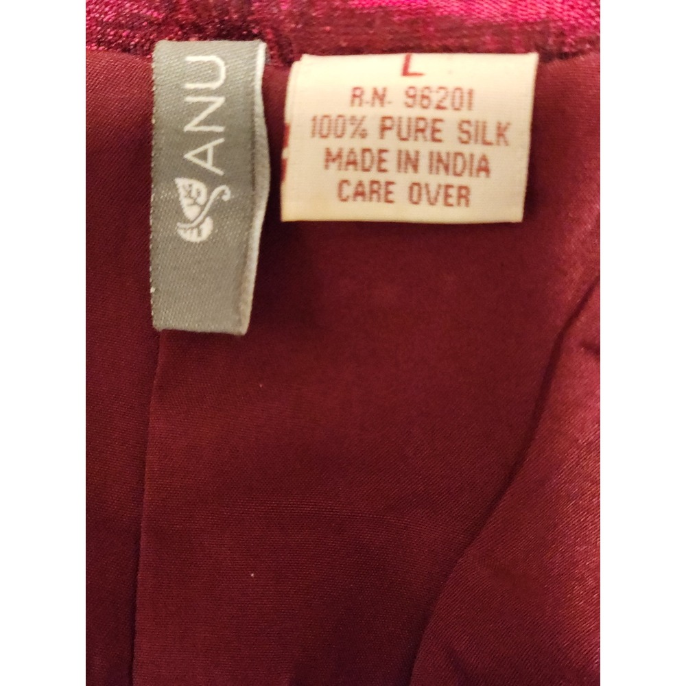 Anu 100% Pure Silk Embossed Jacket Burgundy Blazer Women's Size L - Picture 6 of 10
